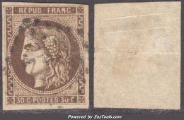 30c Bordeaux Avec Ligne Blanche Derrière La Tête Aspect TB (Dallay N°47f, Cote 450€) - 1870 Emission De Bordeaux