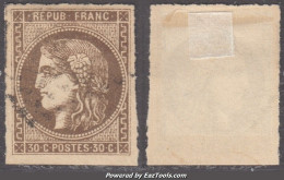 30c Bordeaux Avec Ligne Blanche Derrière La Tête TB (Dallay N°47f, Cote 450€) - 1870 Emission De Bordeaux