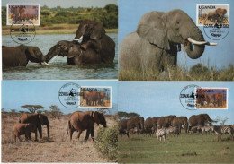 Uganda 1983 WWF Elephants 4x MC Fauna Elephant - Maximum Cards