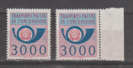 REPUBBLICA: 1984  PACCHI  IN  CONCESSIONE  -  £. 3.000  AZZURRO  E  ROSA  LILLA  N. -  RIPETUTO  2  VOLTE  - SASS. 22 - Pacchi In Concessione