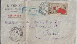 MADAGASCAR - 1935 - POSTE AERIENNE 4.5F SEUL SUR LETTRE - ENVELOPPE De MANANJARY => PARIS - Storia Postale