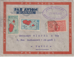 MADAGASCAR - 1937 - POSTE AERIENNE SUR LETTRE - ENVELOPPE De MORONDAVA ! => PARIS - Storia Postale