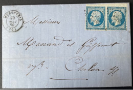 Paire Napoleon N° 14 BdF Obl PC 2073 Sur Lettre De  Montcenis Pour Chalon Sur Saone 1860 - 1849-1876: Klassieke Periode