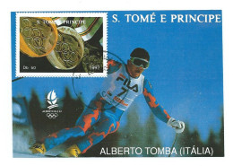 Sao Tomé E Principe 1992; Tomba Campione Del Mondo Di Sci Olimpico. Foglietto Used. - Winter 1992: Albertville