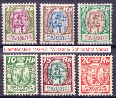 Liechtenstein 1924/7: "Winzer & Schlosshof Vaduz" Zu 64-69 Mi 65-70 Yv 63-65+67-69 * Falz MLH (Zumstein CHF 215.00 -50%) - Vins & Alcools