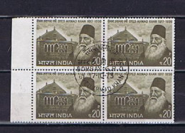 Indien 1973:  Michel 579: Block Of Four With First Day Cancellation, Used, Gestempelt - Used Stamps