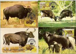Kampuchea 1986 WWF X4 MC Set Kouprey Buffalo Cambodia Grey Ox Fauna Animals - Cartoline Maximum