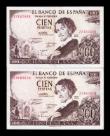 España Spain Pareja Correlativa 100 Pesetas Becquer 1965 Pick 150 Serie J Ebc Xf - 100 Peseten