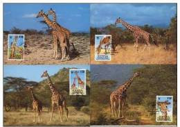 Kenya 1989 WWF W. W. F. MC Maximum Cards Reticulated Giraffe Fauna Set X4 Animals - Cartes-maximum