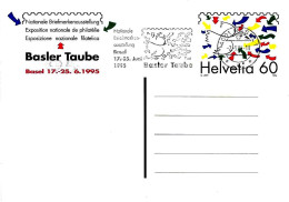 SVIZZERA SWITZERLAND HELVETIA - 1995 BASEL Expo Filatelica Targhetta Fdc Su Cartolina Postale (colomba) - 6572 - Pigeons & Columbiformes