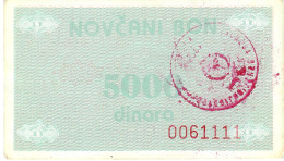 BOSNIA HERZEGOVINA P51 5000 DINARA 1992      VF - Bosnie-Herzegovine