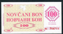BOSNIA HERZEGOVINA P6r 100 DINARA 1992 NO HANDSTAMP OR OVERPRINT /CASH COUPONS/REMAINDERS     UNC. - Bosnia Erzegovina