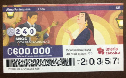 116 G, 1 X Lottery Ticket, Portugal, « Alma Portuguesa »,« Portuguese Soul » « Fado », « Songs », « Guitar », 2023 - Billetes De Lotería