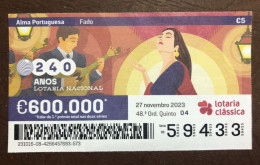 116 G, 1 X Lottery Ticket, Portugal, « Alma Portuguesa »,« Portuguese Soul » « Fado », « Songs », « Guitar », 2023 - Billetes De Lotería