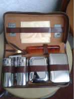 Vintage Gillette New Brown Leather Mens Travel Shaving Grooming Kit. Made In England - Razor Blades