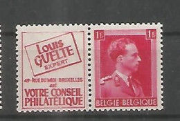 BELGICA SELLO CON PUBLICIDAD LOUIS GUELTE CONSEIL PHILATELIQUE - Ungebraucht