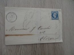 Collection Basses Pyrénées LETTRE TP 20c Bleu Napoléon 3  Cachet Perlé Urdos  Pour Oloron 29/10/1855+ 3443  Grille - 1853-1860 Napoleone III