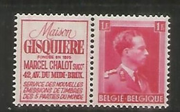 BELGICA SELLO CON PUBLICIDAD TIMBRES POSTES GISQUIERE I - Ungebraucht