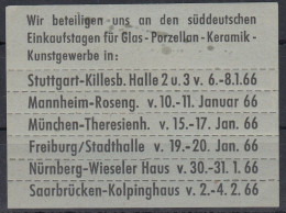 Germany 1966 ⁕ Wir Beteiligen Uns An Der Süddeutschen Einkaufstagen Für Glas-Porzellan-Keramik-Kunstgewerbe  MNH Werbung - Erinnophilie