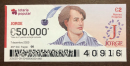 116 G, 1 X Lottery Ticket, Portugal, « NOMES Próprios: JORGE», « First NAMES: JORGE », « NOM: JORGE»,  2023 - Billetes De Lotería