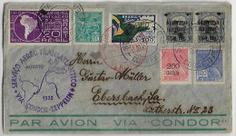 Brazil 1933 Cover São Paulo Friedrichshafen Berlin Ebersbach Germany Cancel Transatlantic Air Service Condor Zeppelin - Luftpost (private Gesellschaften)