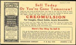 U.S.A.(1945) Creomulsion. Postal Card With Printed Ad For Anti-cough, Chest Cold, Bronchitis Medication Containing Beech - 1941-60