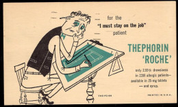 U.S.A.(1949) Man Falling Asleep Over Blueprint Drafting Table. Non-sedative Allergy Medicine. One Cent Bicolor Postal Ca - 1941-60