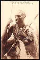 RUANDA URUNDI(1928) Native Warrior. Illustrated Postal Card Of Belgian Congo Overprinted For Use In Ruanda-Urundi. Sepia - Entiers Postaux