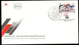 ISRAEL(1990) Artillery Corps Memorial. Unaddressed FDC With Stamp + Tab And Boxed SPECIMEN Overprint. Scott No 1055. - Sin Dentar, Pruebas De Impresión Y Variedades