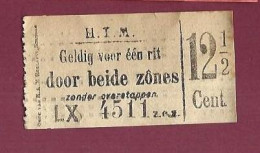 301223 - TICKET CHEMIN DE FER TRAM METRO - PAYS BAS HOLLANDE H.T.M. Lx 4511 Z.o.z. 12 /12 Cent. - Europe