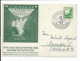 DR PP 142 C 23  -  5 Pf  LpAdler.Frankfurt A.M., Tag D. Bfm 1938 In Memoriam LZ 129 Hindenburg, M. SST Adress. - Privat-Ganzsachen