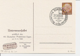 DR PP 122 C 92-01 - 3 Pf Hindenburg Med. Bremen Unterweserfahrt Blaugrau M. Bl. Sonderstempel Schlüssel Zur Welt - Private Postwaardestukken