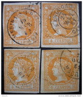 LOTE 1809  ///  (C200) ESPAÑA 1860-1861. Isabel II.  4 Cuartos Naranja. VARIOS FECHADORES. EDIFIL Nº 52. - Used Stamps