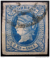 LOTE 1809  ///  (C250) ESPAÑA 1864. Isabel II. 2 Reales Azul. Usado. Edifil 68     CATALOG/COTE: 19,50 €. - Usati