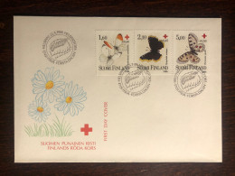 FINLAND FDC 1986 YEAR  RED CROSS FAUNA  BUTTERFLY HEALTH MEDICINE - Lettres & Documents