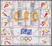 Z219 ESPAÑA SPAIN 1994 SHEET CENTENARY OF COI GOLDEN MEDALS.  - Sonstige & Ohne Zuordnung