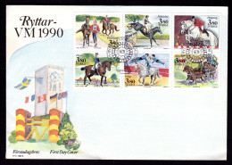 SWEDEN - 1990 HORSES EQUESTRIAN GAMES OFFICIAL FDC FINE SG 1515-1520 - Covers & Documents