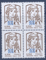 N° 5234 Marianne Ciappa Faciale 0,10 € X 4surchargée - 2013-2018 Marianne Of Ciappa-Kawena