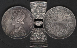 British India 1862 A II 0 10 Silver Rupee EF+ Coin Toned Rare Date Hard To Find - Other - Asia