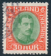 Iceland Islande Island 1934: 30 Aur Green/red Christian X, F-VF Used, Facit 153 (DCIS00019) - Usados