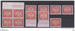 REPUBBLICA:  1955/81  TASSE  -  £. 25  ROSSO  BRUNO  N. -  RIPETUTO  11  VOLTE  -  SASS. 115 - Portomarken