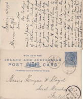NEW ZEALAND 1896 POSTCARD SENT FROM LEWIN TO FIELDING - Cartas & Documentos