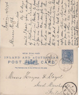 NEW ZEALAND 1896 POSTCARD SENT FROM LEWIN TO FIELDING - Storia Postale