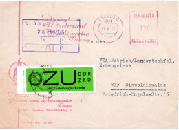 61665 - DDR / ZKD - 1967 - 30Pfg AbsFreistpl DRESDEN - .... M 65Pfg Dienstmke A ZU-Bf -> DIPPOLDISWALDE - Covers & Documents