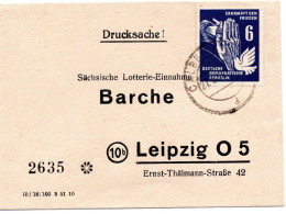 61667 - DDR - 1951 - 6Pfg Frieden EF A DrucksBf CALBE -> Leipzig - Storia Postale