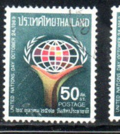 THAILANDE THAILAND TAILANDIA SIAM 1969 UNO UN UNITED NATIONS DAY HAND HOLDING GLOBE 50s USED USATO OBLITERE' - Thaïlande