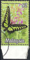 MALAYSIA 1970 $2 Multicoloured, Butterfly SG69 FU With Bottom Gutter - Malaysia (1964-...)