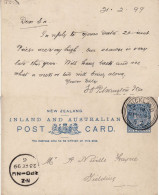 NEW ZEALAND 1899 POSTCARD SENT FROM AUCKLAND TO FIELDING - Covers & Documents