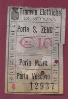 301223B - TICKET CHEMIN DE FER TRAM METRO - ITALIE TRAMVIE ELETTRICHE DI VERONA Porta S. ZENO Vescovo 10 Cmi N°12937 - Europe