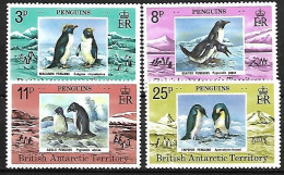 British Antarctic Territory - MNH 1979 - Complete Set 4/4 : 4 Different Penguins - Pingueinos